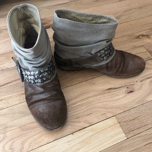 Dune tan slouchy engineer boots